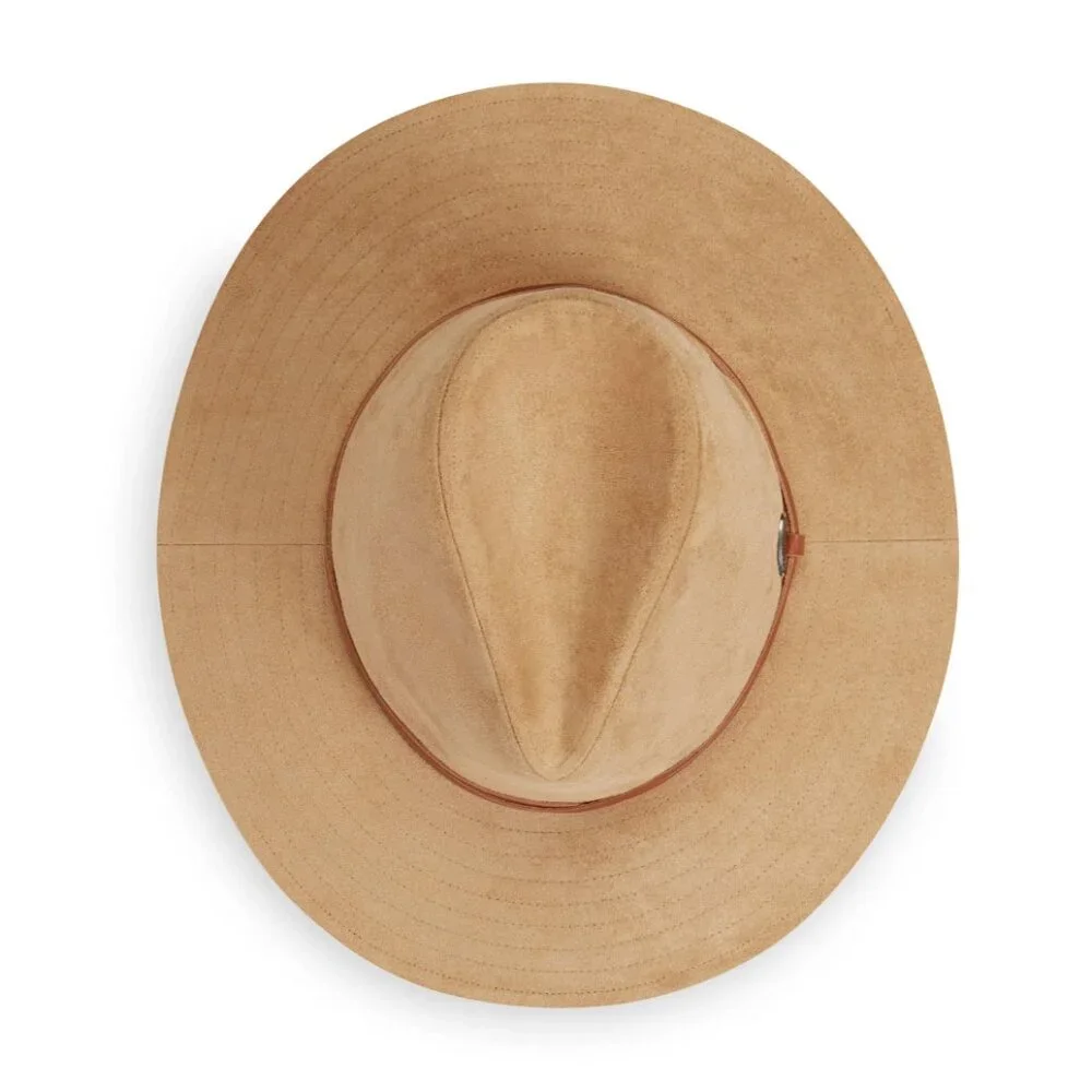 Wallaroo Hat Co Travel UPF 50+ Camel Tan Adjustable Faux Suede Telluride Fedora - Picture 2 of 4